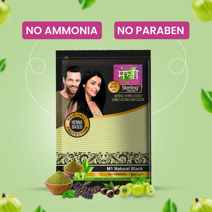 Megha  Henna Based Hair Color - Natural Black | With Organically Grown Henna & Amla (10g)