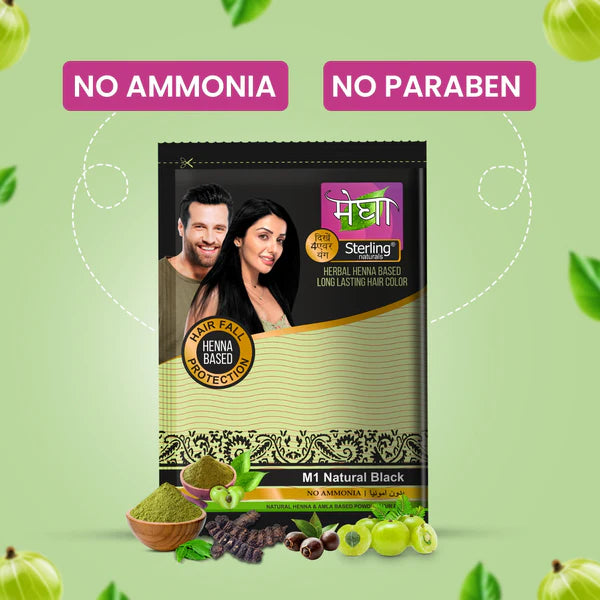 Megha Henna Based Hair Color (Pack of 5) - Natural Black | With Organically Grown Henna & Amla (45g) each
