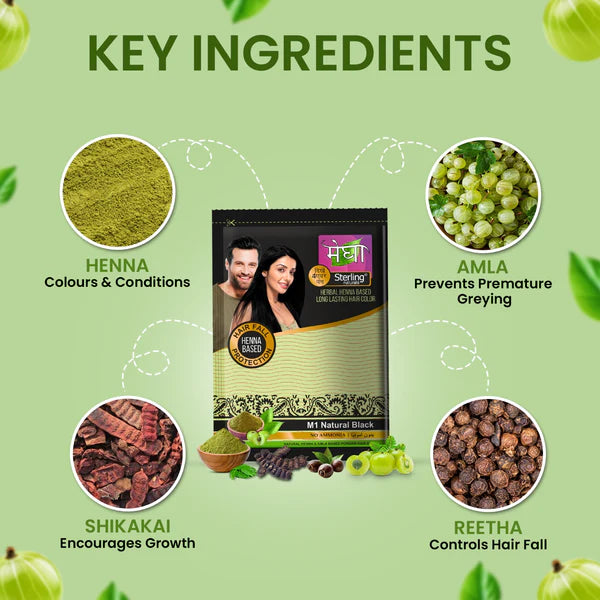 Megha Henna Based Hair Color (Pack of 5) - Natural Black | With Organically Grown Henna & Amla (45g) each