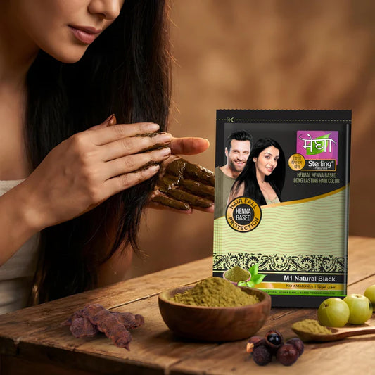 Megha Henna Based Hair Color (Pack of 5) - Natural Black | With Organically Grown Henna & Amla (45g) each
