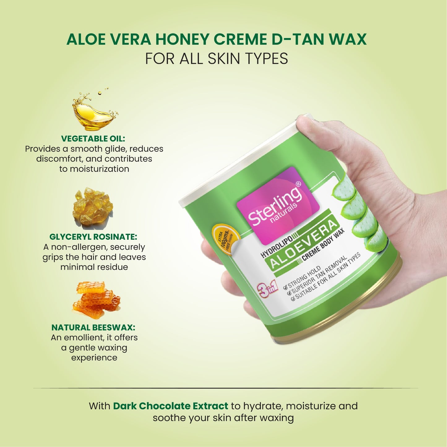 Aloe Vera Honey Crème D-Tan Wax | For Smooth & Less Painful Hair Removal (230g)