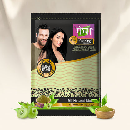 Megha  Henna Based Hair Color - Natural Black | With Organically Grown Henna & Amla (10g)