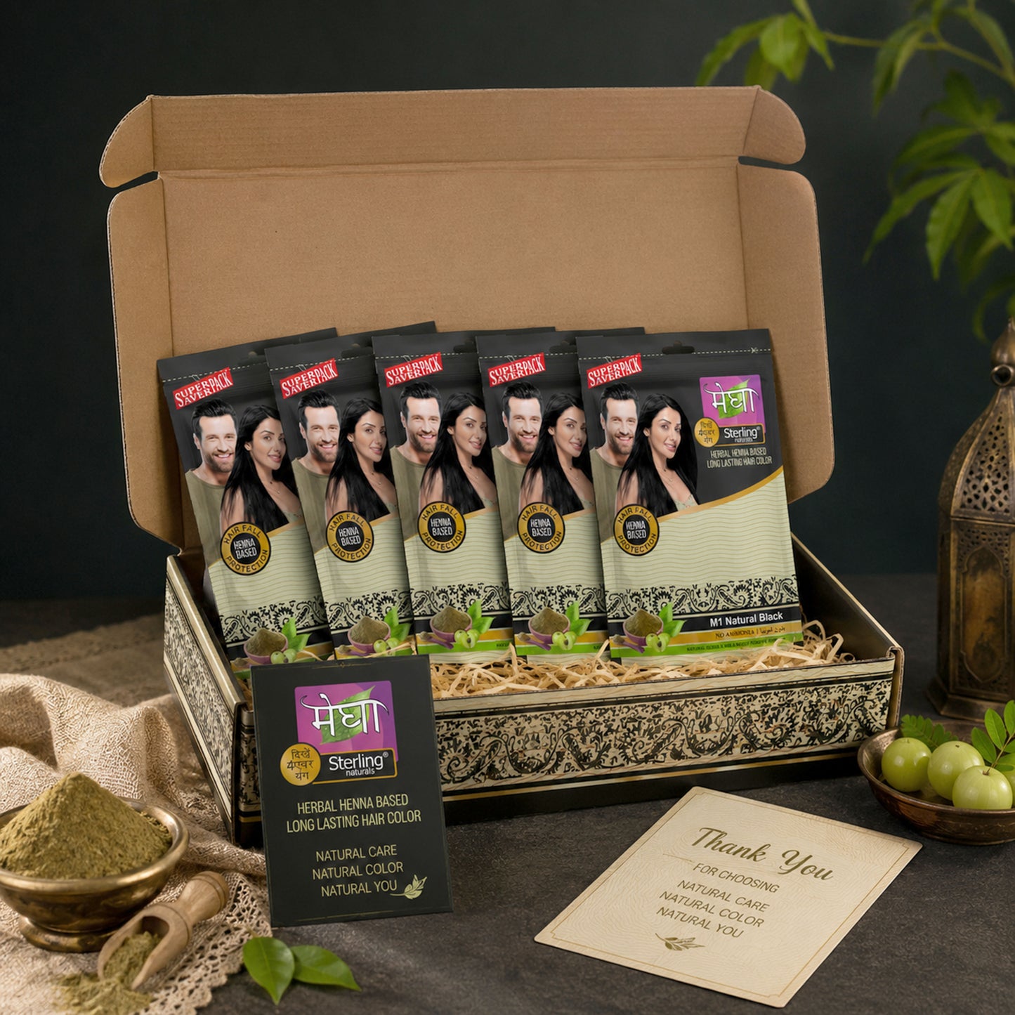 Megha Henna Based Hair Color (Pack of 5) - Natural Black | With Organically Grown Henna & Amla (45g) each