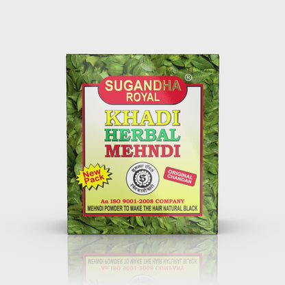 Sugandha Royal | Khadi Herbal Mehndi | Natural Black Hair Colour with Conditioning Herbs & Original Chandan | 80g (4x20g)