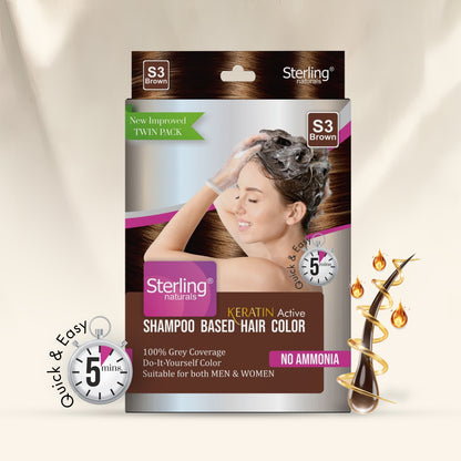 Sterling Naturals Hair Color Shampoo - Brown | Quick & Easy Grey Coverage in 5 Mins (25ml + 25ml)