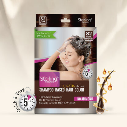 Sterling Naturals Hair Color Shampoo - Dark Brown | Quick & Easy Grey Coverage in 5 Mins (25ml + 25ml)