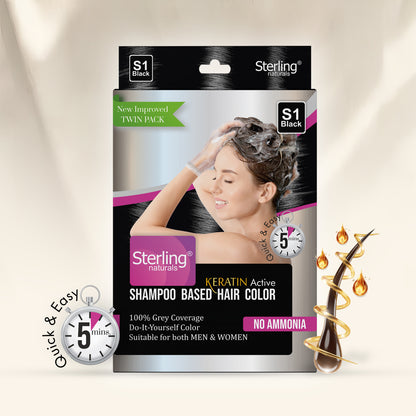 Sterling Naturals Hair Color Shampoo - Black | Quick & Easy Grey Coverage in 5 Mins (25ml + 25ml)