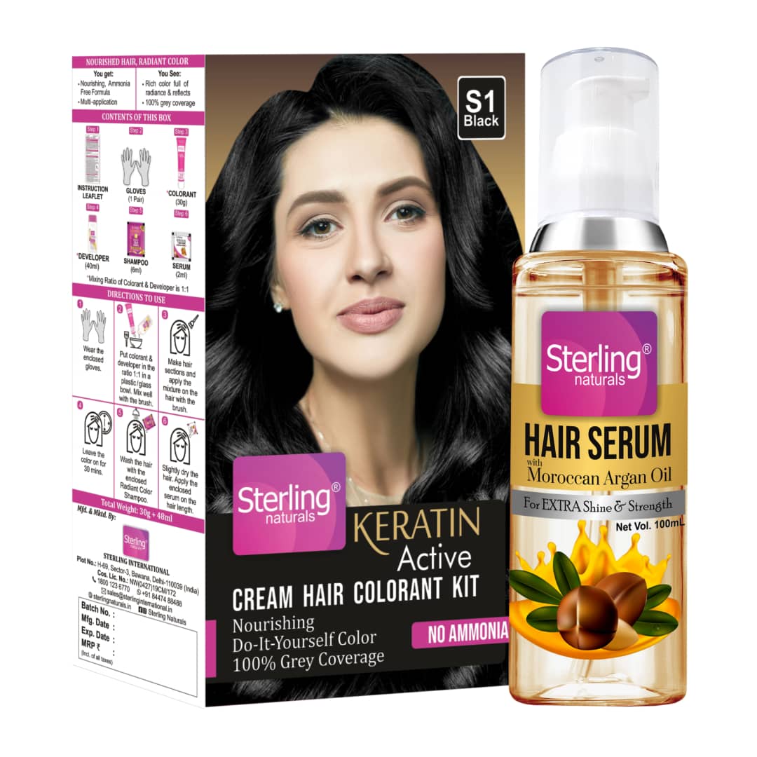 Hair Care Combo – Serum+Keratin Hair Dye Color (30g) – S1 (Black)