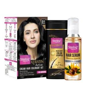 Hair Dye Cream - Shade S1 (30g) (Black) + Shampoo + Hair Serum