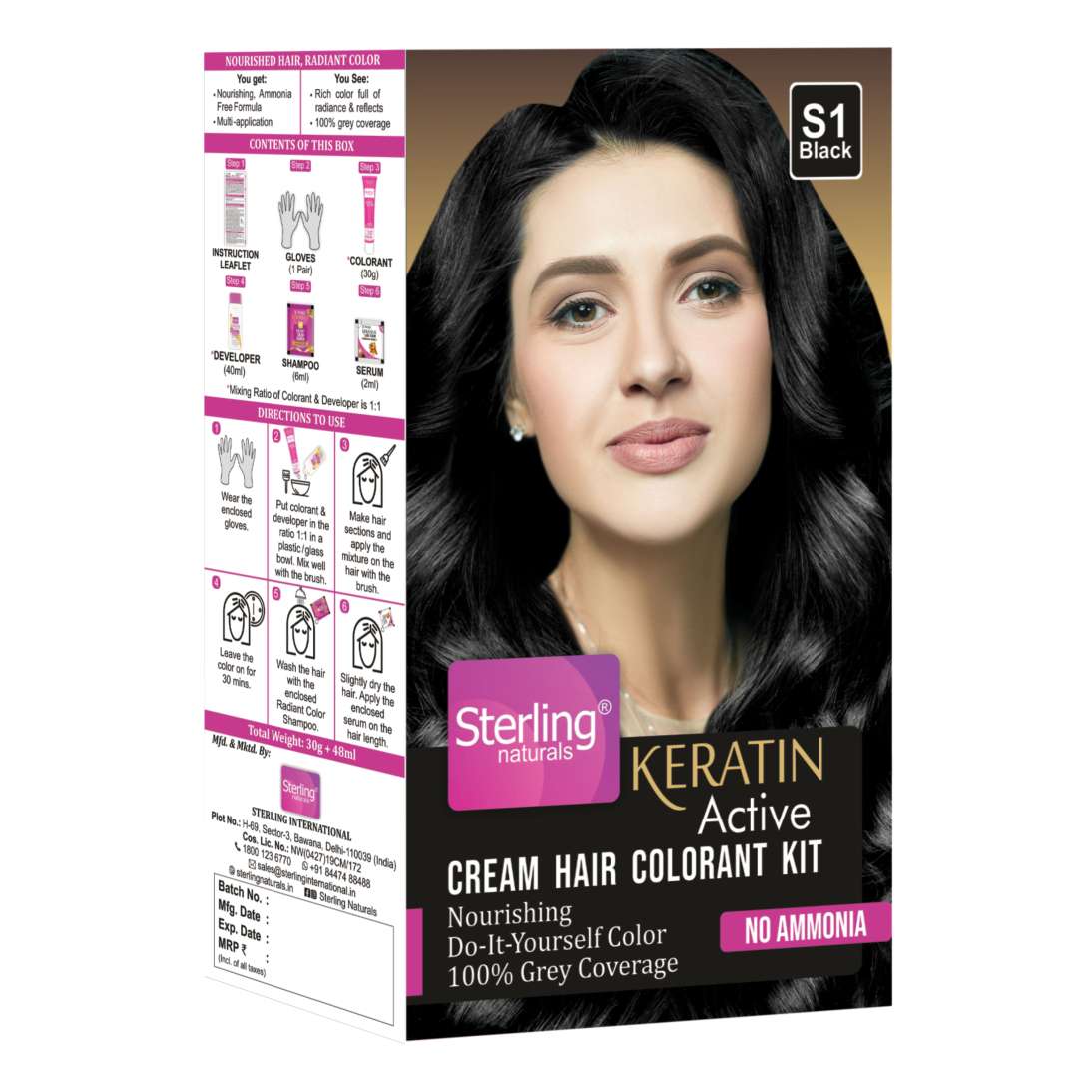 Keratin Hair Colorant Kit (30g) – Shade S1 (Black)