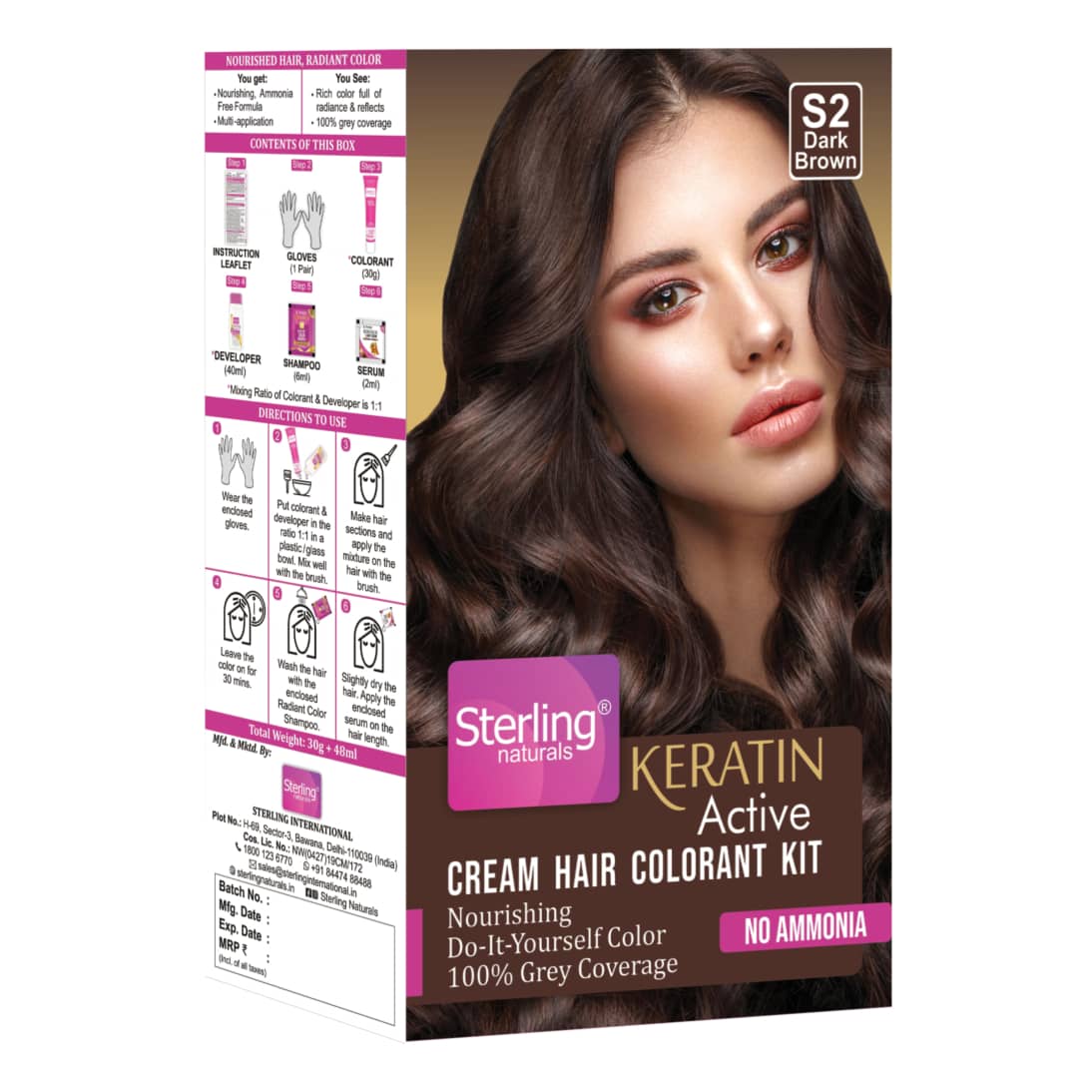 Keratin Hair Colorant Kit (60g) – Shade S2 (Dark Brown)